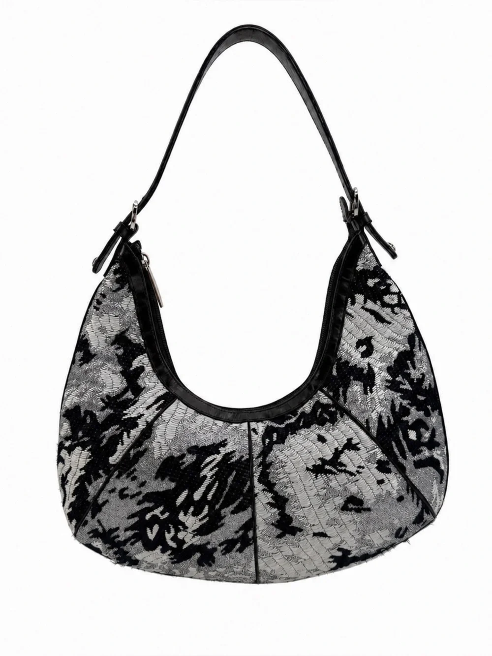 St. John Black & Silver Tapestry Hobo Luxe Jacquard Shoulder Bag black/Silver